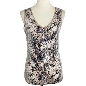 Calvin Klein  Sequin Tank Top Phyton Animal Print V-Neck Sleeveless M